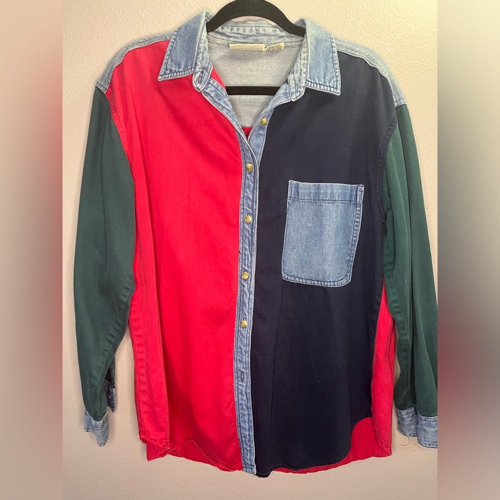 Rosettes Vintage 90s Multicolor Color Block Button Up Top Size M